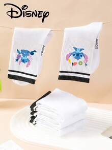 1 Pair/5 Pairs/10 Pairs Women's Mid-Calf Socks - Disney Stitch Pattern, Couple Mid-Calf Socks, Two-Stripe Sports Mid-Calf Socks, Versatile Style, Suitable For Daily Wear And As Holiday Gifts - Multicolor - View 3
