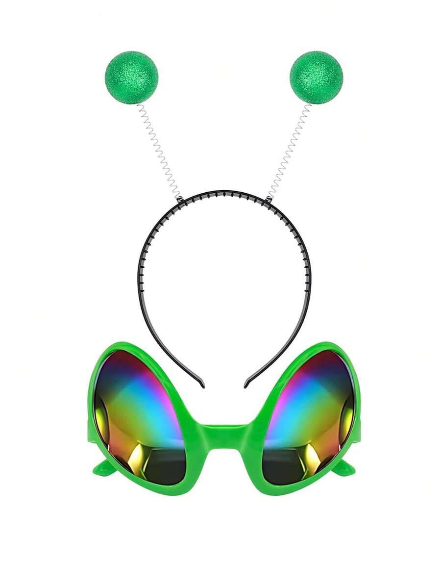 1套/6套外星人头箍和眼镜 - 火星天线头箍 - 闪光球头饰 - 太空主题服装 - 外星人服装配饰（银色和绿色），适合生日派对、外星人主题派对、万圣节、狂欢节、圣诞节、化装舞会、角色扮演和其他派对服装和装饰 - 彩色 - 查看 1