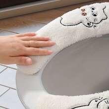 可爱猫咪毛绒加厚马桶坐垫/带把手桶垫 - 彩色 - 查看 3