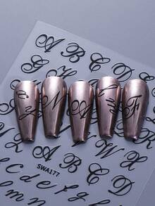 2 pezzi Adesivi per unghie con lettere dell'alfabeto nere 3D, lettere maiuscole e minuscole semplici, decalcomanie per arte di unghie con parole in maiuscolo, accessori fai-da-te per unghie, decorazione per manicure autoadesiva, forniture per unghie - nero - Visualizzare 6