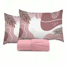 King Size 3-Piece Sheet Set, 400 Thread Count Cotton, Soft Touch, With Elastic And Printed Pillowcases, 50x70cm - 乾枯玫瑰色 - 查看 1