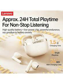 Lenovo Fones de ouvido sem fio Bluetooth EA169: Com foco na clareza das chamadas e nos detalhes da música, o design semi-intra-auricular proporciona um encaixe confortável. Os controles de toque gerenciam a reprodução e as chamadas, e a alternância perfeita entre o uso com um ou ambos os fones é suportada. Cor: Branco Rocha Lunar.