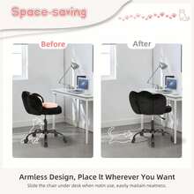 Silla de vanidad con pata de gato atrás,Silla de escritorio sin brazos Silla de oficina pequeña linda con ruedas,Tela de peluche 360 ° Silla de computadora giratoria,Altura ajustable para vanidad,Habitación de niños,Oficina,Dormitorio - Negro - Ver 7