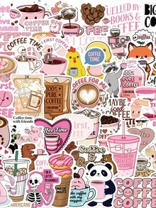 50pcs Funny Coffee Animals Stickers Aesthetic Laptop Car Motorcycle Guitar Luggage Phone Graffiti Sticker Decal - Multicolor - View 1