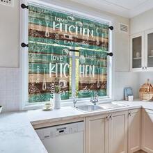 1pc/2pcs Farmhouse Rustic Kitchen Window Curtains Valance, Wooden Vintage Window Valance Curtain With Grey/Teal/Black Kitchen Design Curtains, Polyester Small Cafe Drapes For Festival Holiday Anniversary Gifts Housewarming Gifts, Window Treatment Short Curtain For Living Room Bedroom Bathroom Farmhouse Kitchen Decor, Rod Pocket, Machine Washable - Nhà bếp cổ điển màu xanh ngọc - Xem 2