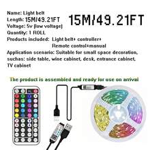 1 pieza Tira de luz LED RGB inteligente, disponible en longitudes de 1m/3m/5m/10m/15m/20m, incluye control remoto de 44 teclas, color y brillo ajustables, cortable, fácil instalación. Adecuado para tira de LED con cambio de color sincronizado con música, regulable, aplicable para dormitorio, sala de estar, iluminación trasera de TV, cocina, bar, sala de juegos, decoración del Día de San Valentín y fiestas, etc. - RGB - Ver 16