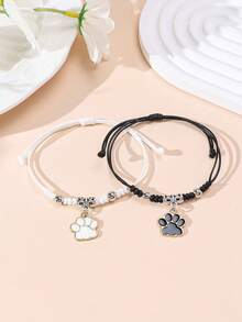 2pcs/Set New Minimalist Cross, Flower, Dog Paw, Cherry, Apple, Starfish, Shell Braided Bracelet, Couples & Friendship - Multicolor - View 9