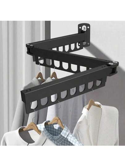 1pc Stainless Steel Folding Clothes Hanger - Polished Finish, Hidden Wall-Mounted Design, Suitable For Balcony And Indoor Use