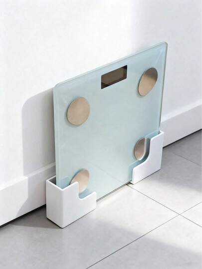 1个壁挂式智能电子秤收纳架，免钻孔自粘设计，耐用塑料结构，节省空间，家居房间和厨房收纳架，家居收纳整理用品