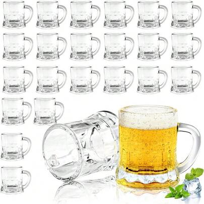 Plastic Beer Mug 2 Oz, 24 PCS Mini Beer Mug Shot Glasses, Heavy Base Clear Mini Beer Mugs, Small Plastic Shot Cups For Party Drink, Beer, Whiskey, Tequila, Vodka