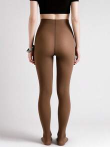 女士舒适加厚不透明打底裤，女士高腰高弹力魔术贴紧身裤，适合春、秋、冬三季穿着 - 彩色 - 查看 3