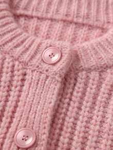 Women's Casual Loose Front Button Design Ribbed Texture Solid Color Cardigan Sweater, Suitable For Homecoming, Daily Wear, Travel, Fall - Pink - View 2