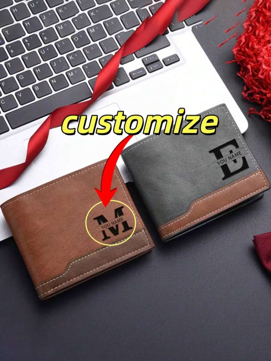 [Anpassad] Personlig graverad plånbok, Anpassad bokstavs- och namngravyr, Unisex bifold plånbok med flera kortfack, Myntficka med dragkedja, Lämplig för alla hjärtans dag, årsdag, födelsedagspresent, Avslappnad hållbar design, Minimalistisk och moderiktig, Högkvalitativt hantverk - Multifärgad - Visa 1
