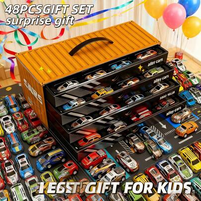 48pcs Yellow Racing Car Toy Set With Garage Storage Box - Unisex Racing Car Series - Collector's Edition. The Set Includes A Map, Parking Lot, Racetrack, And A 4-Story Parking Garage. Interactive Toy. Suitable As A Holiday Gift, Back-To-School Gift, Halloween Gift, Christmas Gift, Or Children's Surprise Gift. Yellow Racing Car Toy Set. Toy Car Set, The Best Gift Choice.