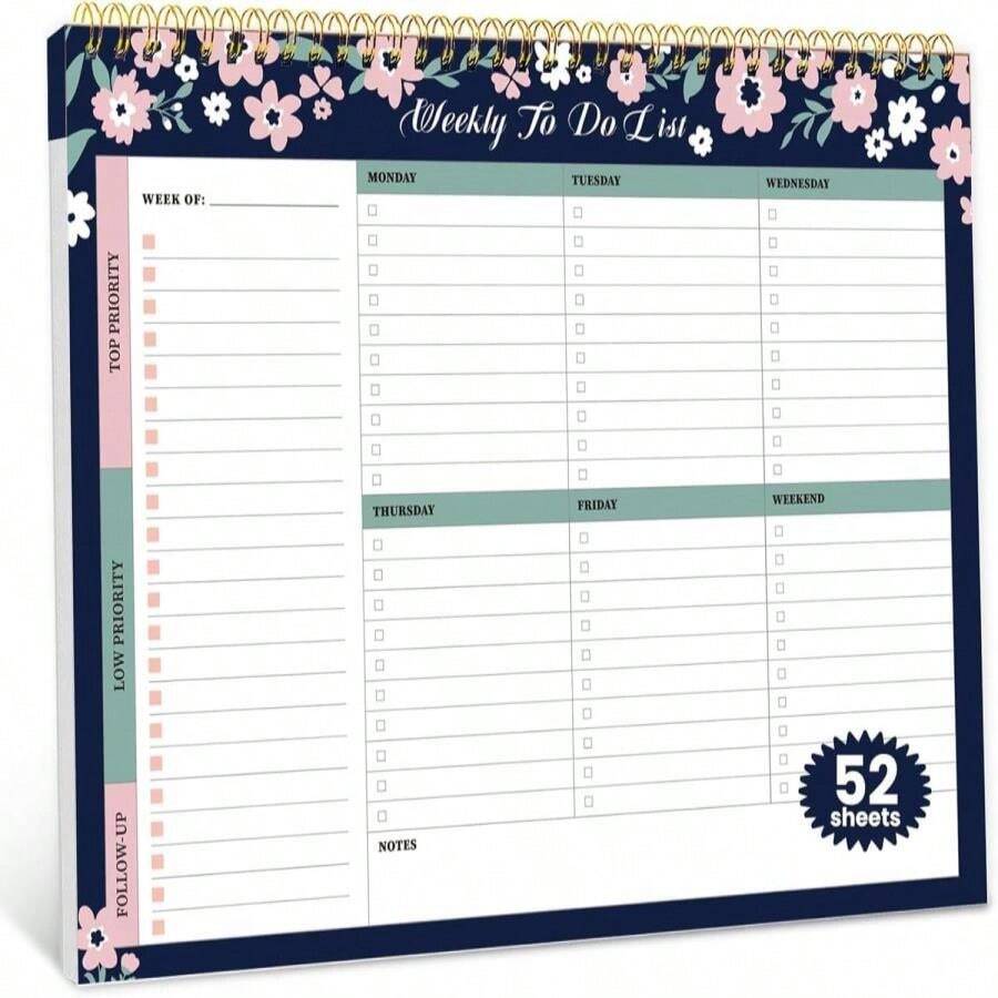 Weekly To Do List Notepad With 52 Undated Sheets(85"*11")- Undated Weekly Planner Notepad For Office Desk Accessories And Supplies - Midnight Lilac - ColorD - View 1