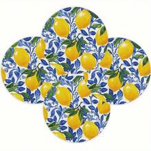 4-Piece Lemon Leaf Pattern Round Linen Texture Placemats - Heat-Resistant And Washable, 15inch Table Mats, Suitable For Elegant Dining And Lemon-Themed Kitchen Decoration, Essential For Table Setting, Gorgeous Patterns, Heat-Resistant Mats, Durable Fabric, Decorative Placemats, Kitchen Enthusiasts, Party Hosts - 4pcs/多色 - 查看 10