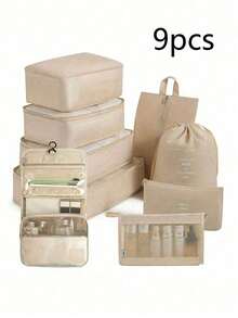 9pcs/Set Travel Packing Cubes, Large Capacity Zipper Organizer Bags, Hand-Held Travel Tote, Storage Bags, Mesh Bags, Cosmetic Pouch, Shoe Bag, Bottle Cover, Drawstring Bags, Regular Pouches, Luggage Bag, Underwear Organizer, Hospital Bag, Shirt, Underwear, Clothes, Cosmetics, Toiletries, Toothbrush And Toothpaste Waterproof Toiletry Kit,Boho Vibes - Multicolor - View 35