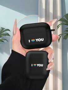 1个“我爱你”心形彩虹2D印花图案时尚百搭个性化耳机保护套，创意神秘风格，适合作为礼物送给女朋友、闺蜜、妻子、爱人、阿姨、老板、姐妹、情侣、同学、老师，生日/节日礼物，黑色哑光柔软全方位保护防尘防水保护套，适用于 2/3/4/Pro/Pro2/Pro3 - 黑色 - 查看 5