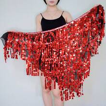 Dây đeo eo múa bụng, khăn quấn hông đính sequin tua rua, phụ kiện trang phục biểu diễn múa bụng cho nữ, trang phục dự tiệc lễ hội, đai hông. - Nhiều màu - Xem 15