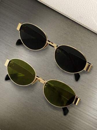 2pcs Retro Oval & Diamond Metal Frame Eyeglasses, Bohemian Style Fashion Eyewear For Men & Women, Suitable For Daily Wear, Travel, Beach