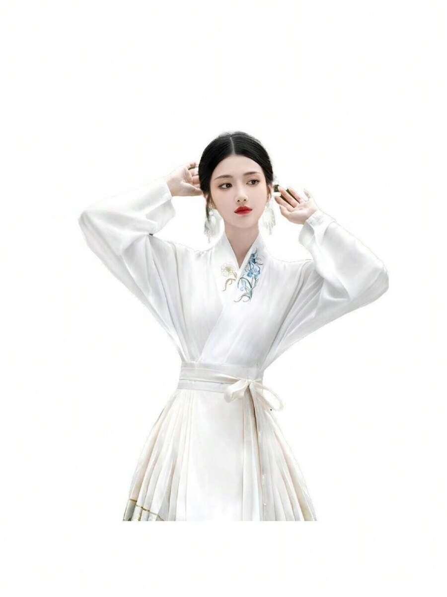New Chinese Style Modified Hanfu Set With Horse Face Skirt, Slimming, Everyday, Girly And Fairy-Like Two-Piece Skirt, Petite - Màu xanh lam - Xem 1
