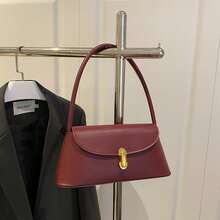 New Fashion Classic Waterproof PU Fabric Shoulder Bag,Underarm Bag, Suitable For Shopping,Lightweight,Business Casual Minimalist Bag For Teen Girls Women College Students Can Be Worn Crossbody. Suitable For Beach Vacation, Back To School Season, Women Wallet. - 酒紅色 - 查看 11