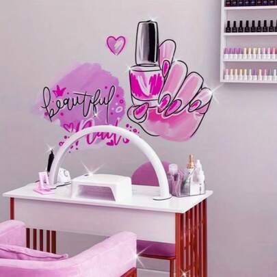 1/2 Piezas Pegatina de pared removible de PVC rosa "Uñas hermosas", arte de pared inspirador autoadhesivo moderno, adecuado para dormitorio, sala de estar, salón de uñas, superficie de vidrio, decoración de hogar semi-mate