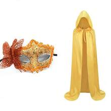 Venezianische seitliche Schmetterlings-Maske, römische Säulen-Drachen-Muster exquisite Handmaske mit Umhang, Erwachsenen-Satinstoff Sensenmann Umhang, Zauberer Teufel Umhang für Nachtclub Bar Kostümzubehör - Verschiedenfarbig - Übersicht 3