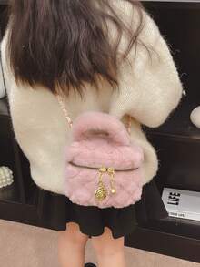 1pc Mini Cute Coin Purse, Fluffy Bucket Bag For Autumn/Winter, Chain Shoulder Crossbody Bag, Suitable For Parent-Child Interaction, Multiple Colors Available, Ideal For Travel, Shopping And Various Occasions, Great Gift For Halloween, Thanksgiving, Christmas - Chain Bucket Bag - View 5