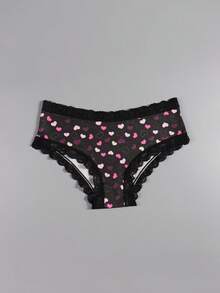 Dircho 5pcs Women's Cute Pattern Contrast Lace Bikini Panties - Allover Pumpkin/Heart/Bat/Eye Pattern Silky Soft Comfy Intimates Underwear, Stretch Breathable Elastic Waist Daily Lingerie Set