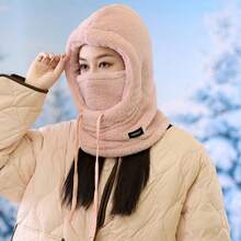 1pc Outdoor Thick Fleece Face Mask Hat, Ski & Cycling Balaclava, Drawstring Design, Convenient & Practical, Windproof Ear Protection Helmet Liner Cap - Multicolor - View 4