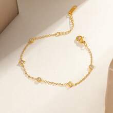 1pc Waterproof Delicate Stainless Steel Sparkling Cubic Zirconia Diamond Bracelet Adjustable Chain Bracelet