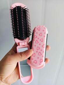 1pc Foldable Comb With Bowknot Pattern & Built-In Mirror, Compact Pocket Comb For Bag, Travel, Unisex - Multicolor - View 6
