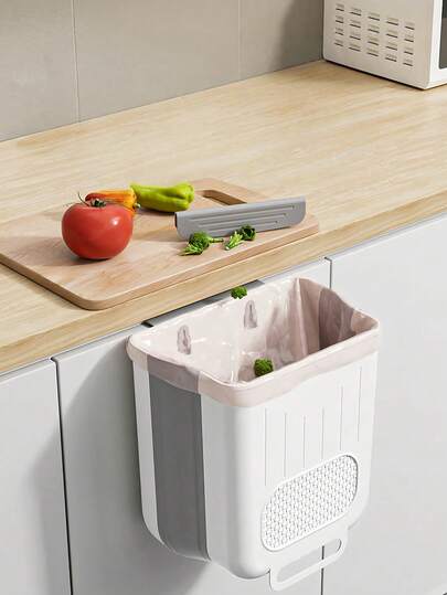 Cubo de basura colgante, se puede colgar o adherir a los gabinetes, adecuado para la cocina y el baño, sin necesidad de agacharse, de grosor y diámetro grande, diseño de instalación en la puerta del gabinete o adhesivo, ideal para almacenar residuos de alimentos y compost, esencial para la organización del hogar, ideal para la limpieza y la estética de la cocina.
