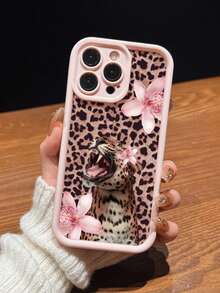 Cute Pink Lily Flower & Sexy Leopard Print Leopard Matte Anti-Drop Phone Case Compatible With IPhone 11 12 13 14 15 16 13 Pro Max 16 Plus XR 7 8 Plus 17 Pro Max AIR - Multicolor - View 3