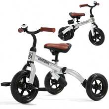 XPIY Triciclo para niños pequeños de 2 a 5 años bicicleta plegable 3 en 1 para niños y niñas triciclo de bicicleta para niños con pedal desmontable y asiento ajustable plateado brillante - como en la foto - Ver 1