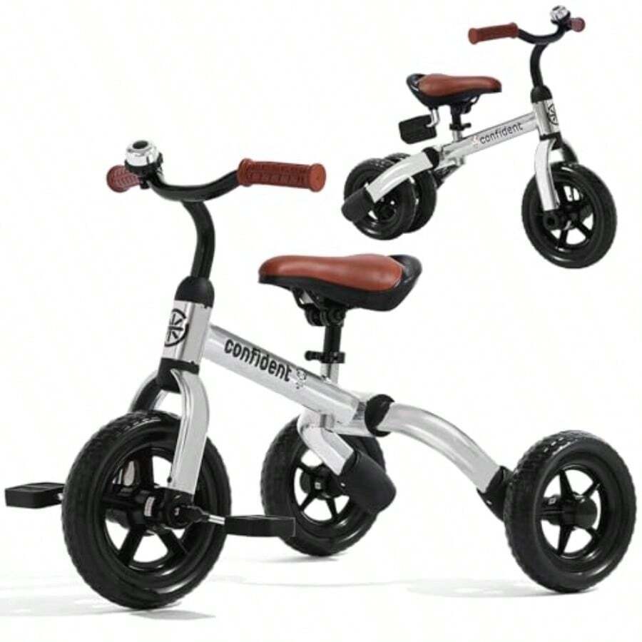 XPIY Triciclo para niños pequeños de 2 a 5 años bicicleta plegable 3 en 1 para niños y niñas triciclo de bicicleta para niños con pedal desmontable y asiento ajustable plateado brillante - como en la foto - Ver 1