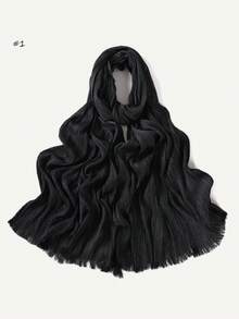 1 pezzo Sciarpa plissettata a tinta unita e righe con nappe, sciarpa/hijab casual di moda per donna - A - Visualizzare 2
