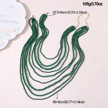 1Pc ZAA Multi-Layer Stacked Handmade Bead Necklace Exaggerated Waterfall Shaped Long Collarbone Chain Women's Jewelry Necklace Accessories Gifts - Green - View 3