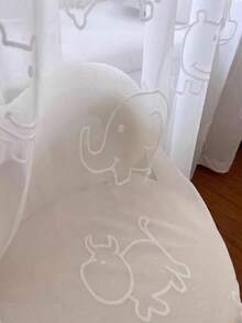 1pc Animal Theme 3D Embroidery Sheer Curtain, Cartoon Curtain For Children Room, Bedroom, Balcony Window - White - View 8