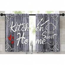 1pc/2pcs Farmhouse Rustic Kitchen Window Curtains Valance, Wooden Vintage Window Valance Curtain With Grey/Teal/Black Kitchen Design Curtains, Polyester Small Cafe Drapes For Festival Holiday Anniversary Gifts Housewarming Gifts, Window Treatment Short Curtain For Living Room Bedroom Bathroom Farmhouse Kitchen Decor, Rod Pocket, Machine Washable - 農舍灰 - 查看 6