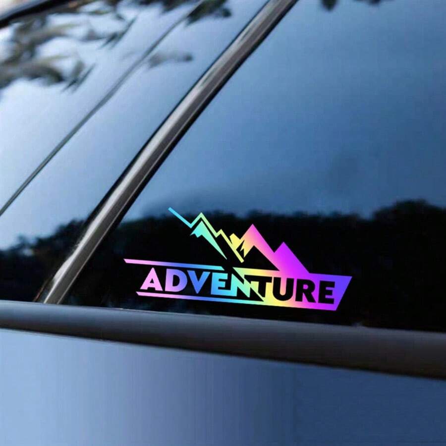 1pc ADVENTURE Motorcycle Gas Tank Trunk Car Window Windshield ADV Off-Road Reflective Decal Sticker, Creative Modification - one-size - View 1