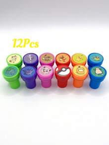 12/24pcs Pokemon Pikachu Cartoon Stamp Set, Anime Pattern, Birthday Party Gift