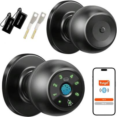Smart Fingerprint Door Handle, Biometric Door Lock, 5 Unlocking Methods: Fingerprint, NFC Card, Password, App, And Backup Key, Keyless Fingerprint Door Lock, Suitable For Bedrooms, Apartments, And Rental Homes.