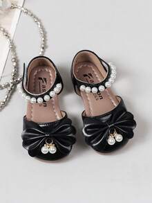 2025新款珍珠蝴蝶结软底公主鞋，儿童凉鞋，春夏款 - 黑色 - 查看 3