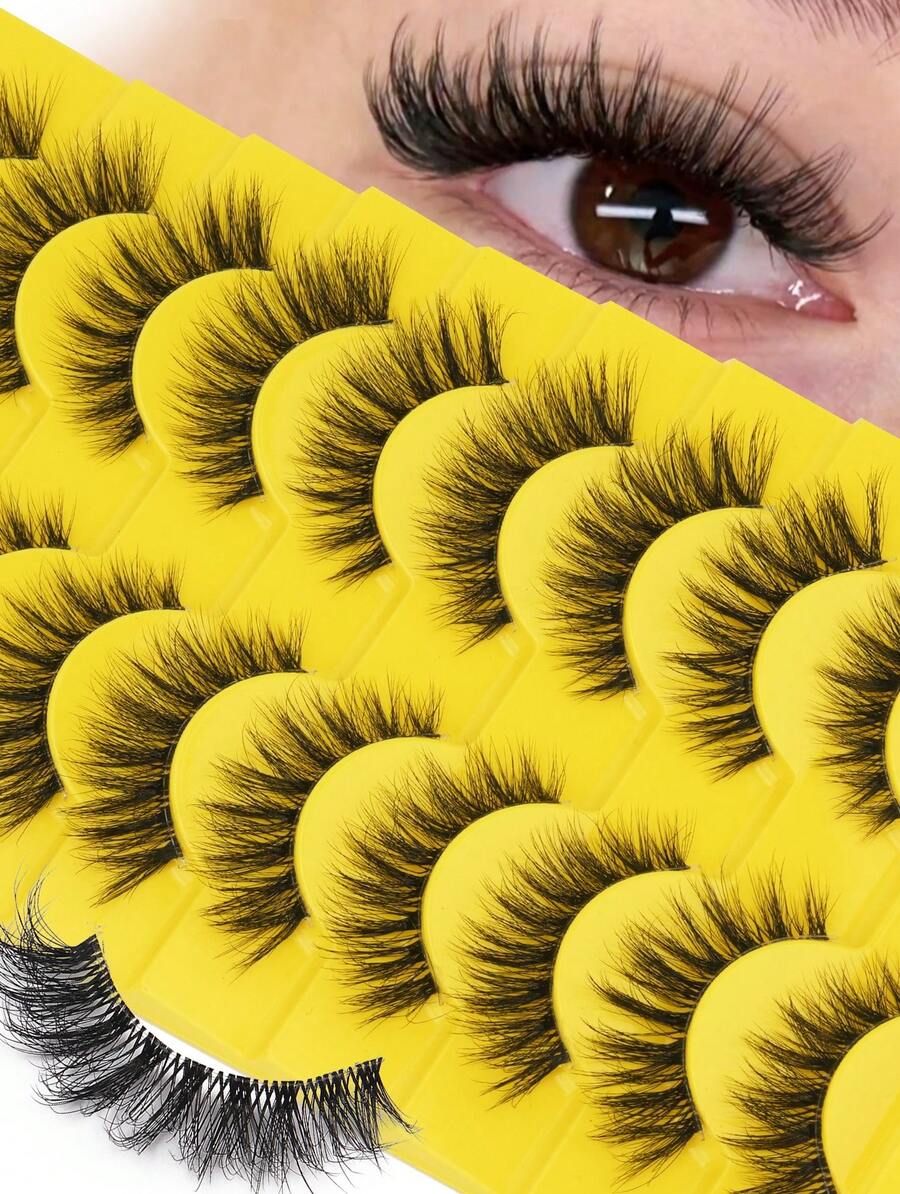 10 Pairs Of Natural-Style Mink False Eyelashes, Soft And Delicate Lashes That Are Curled And Flexible. Suitable For Daily Wear And Parties, These Lashes Create A Natural Look, Are Soft And Fluffy, And Can Be Reused. Perfect For Everyday Outings, Dates, Parties, And Festivals. - 自然纖長款 - 查看 1