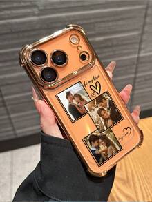 1pc Customized 3-Photo Name Text Anti-Drop Transparent Orange Full-Edge Lens Phone Case, Suitable For Models 17/Air/17pro/17promax/16/16pro/16plus/16promax/15/14/13/12/11, Great For Gifting - Orange - View 5