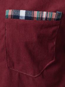Cămașă bărbătească în carouri cu mânecă lungă, stil business, casual, cu model patchwork, model contrastant - roșu - Vizualizare 9