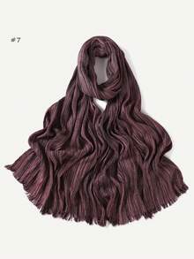 1 pezzo Sciarpa plissettata a tinta unita e righe con nappe, sciarpa/hijab casual di moda per donna - A - Visualizzare 8