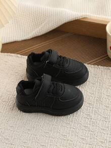 1双儿童休闲运动鞋，秋季新款女童软底鞋，幼儿白色鞋，时尚魔术贴防滑平底鞋，女童日常户外运动鞋 - 黑色 - 查看 5